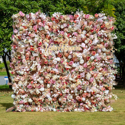 🔥[Hot sale]🔥 Roll Up Fabric Artificial Flower Wall Wedding Backdrop, Floral Party Decor, Event Photography