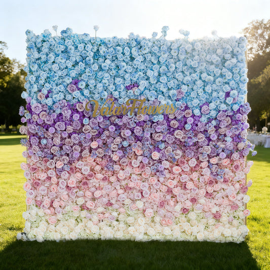 🔥[Hot sale]🔥 5D Ombre Blue - Purple - Pink Artificial Flower Backdrop: A Dreamy Floral Masterpiece Perfect for Kids Birthday