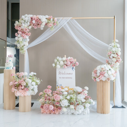 🔥[Hot sale]🔥 Elegant Pink Artificial Flower Backdrop by: With and Without Golden Stand Options for Weddings and Events