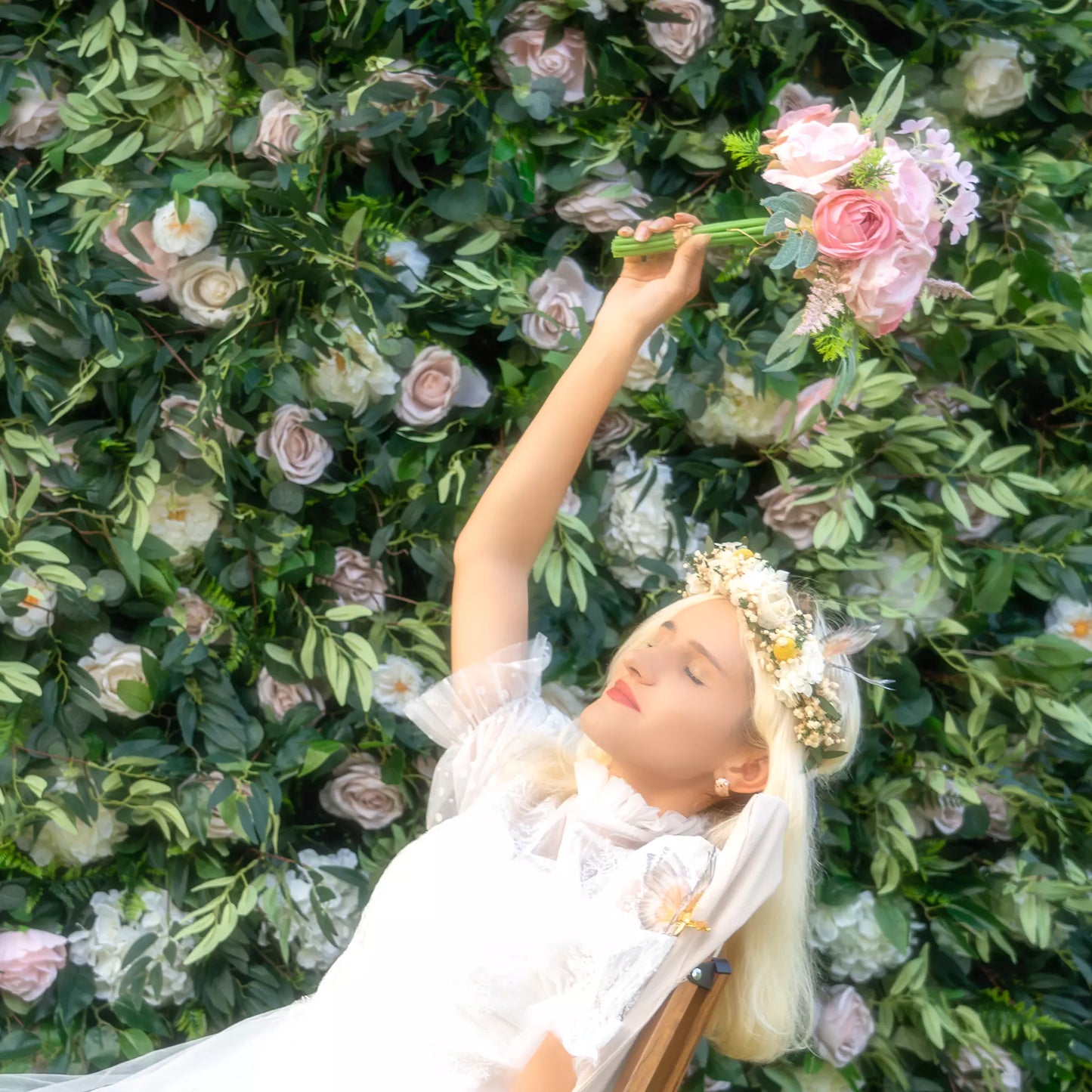 🔥[Hot sale]🔥 3D Flowers Green Lush and Deluxe Floral Wall Weddings Backdrop and Photography