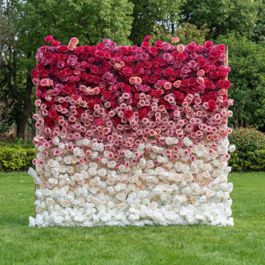 🔥[Hot sale]🔥 Roll Up Fabric Artificial Red to White Gradient Flower Wall Wedding Backdrop, Floral Party Decor, Event Photography